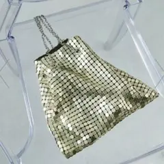 美品✨アダムエロペ 2way メタリック メッシュ巾着バッグ チェーンハンドル