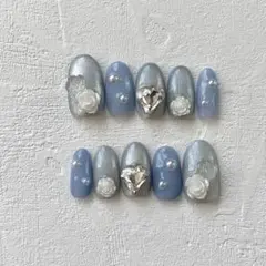 #256【現品】ネイルチップ マグネット 水色 ローズネイル ハート