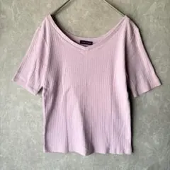 アーバンリサーチ 太リブカットソー 五分袖 パープル Vネック 綿100%