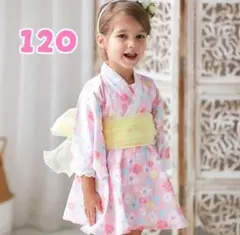 子供　浴衣ドレス　120cm ピンク　花　ワンピース　女の子　夏祭り　花火