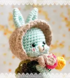 ［作家Megmeg's Doll様の許可有り］ ♧うさぎさん　水色　あみぐるみ