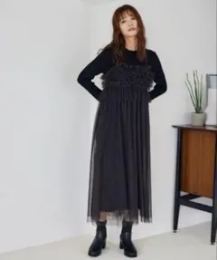 ワンピース チュールキャミSETニットワンピース