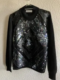 スパンコール装飾 黒 ニットセーター 長袖