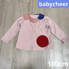 BABY CHEER 長袖カットソー 100cm ピンク　りんごポケット