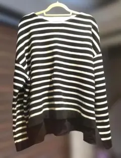 スタディオクリップ 黒と白ストライプ 長袖ニット F