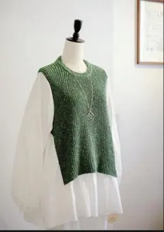 ALDRIDGE・ jeune 綿ニット×布帛のバルーンスリーブプルオーバー