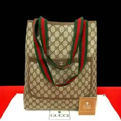 極 美品 オールドグッチ シェリーライン GG ロゴ レザー トートバッグ.