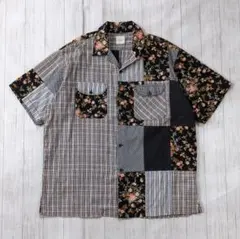 カールヘルム/ピンクハウス薔薇×チェック再構築オープンカラーシャツワークポケット