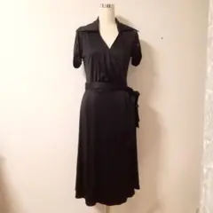 ピンキーアンドダイアン 黒 シャツワンピース ラップドレス カシュクール