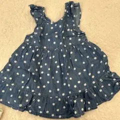 デニムブルー 水玉 フリル ワンピース