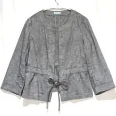 【ザ・スーツカンパニー】ノーカラー ペプラムジャケット/ショート/麻混 /グレー