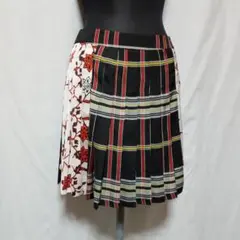 美品 ZARA パッチワークプリント柄 ドット 花柄 プリーツスカート