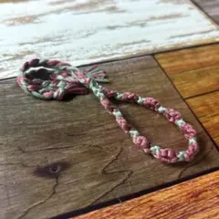 【試作品】ミサンガ くすみ ピンク 緑 花柄 花 お花 バングル ブレスレット