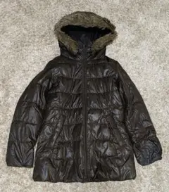 ユニクロ ダウンコート ファーフードレディースS　ダークブラウン