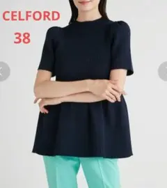CELFORD ハーフスリーブペプラムニットプルオーバー38ネイビーのサムネイル