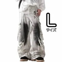 【訳あり】ストリート系 メンズ デニム L ジーンズ ダメージ加工 韓国 Y2K