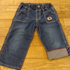 ミキハウス　ダブルビー　130デニムハーフパンツ半ズボン　薄手星柄ロールアップ