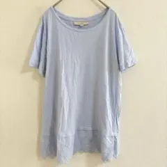 LOFT カットワーク刺繍 レースTシャツ L 青 夏 半袖 レディース