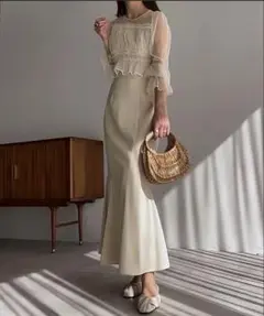 チュールトップス+キャミワンピースセット