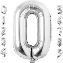 ❤️【数字0】風船バルーン バースデーバルーン 誕生日ナンバーバルーン シルバー