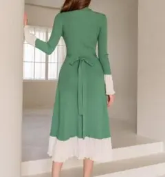 SHEIN☆裾シフォン素材リブニットワンピース