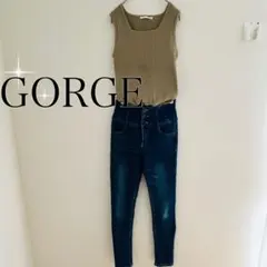 GORGEウオッシュド加工ハイウエスト美脚スキニーデニムパンツ3ボタン（S）青のサムネイル
