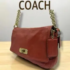 【美品】COACH 本革 チェーンショルダー 2WAYバッグ 赤系 ゴールド金具
