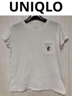 ミッキーマウス刺繍ホワイトTシャツ