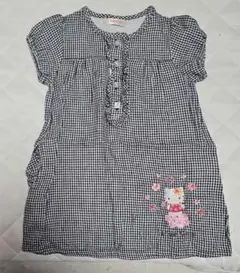 希少 サンリオ ハローキティ ギンガムチェックワンピース 100 刺繍ロゴピンクのサムネイル