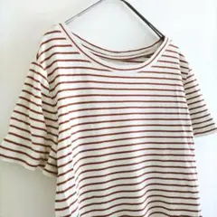 【春服】ボーダートップス 半袖 Tシャツ M レディース ブラウン 古着