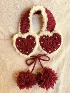 かぎ編み ハートイヤーマフ ラズベリーレッド
