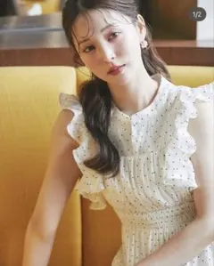 フリル付きドットシャーリングワンピース tocco closet