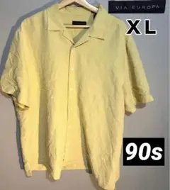 90s VIA EUROPA オープンカラーシャツ XL イエロー レーヨン混