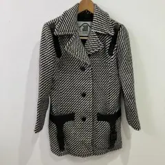 ウール混合白黒ツイードコート　レディース　古着