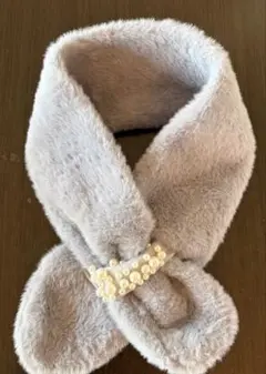 【新品】グレー ファー マフラー パール付き