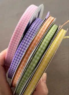 チェック柄リボン⭐️5色セット