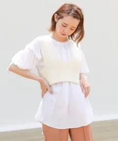 Chico ニットベスト5分袖チュニックブラウスセット ※ベストのみ