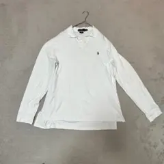 ポロラルフローレン 長袖 ポロシャツ 白 刺繍ロゴ ポニー コットン XL