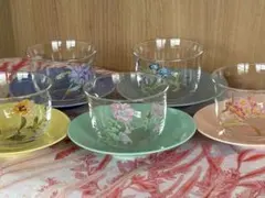 HOYA 花柄　冷茶 茶托付き5客セット