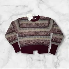 【未使用タグ付き】スローブイエナ　長袖ニットセーター　総柄　パープル　ウール