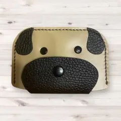 犬の顔デザイン レザーカードケース