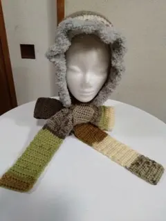 フード付きマフラー　バラボネット　ボンネット　バラクラバ　ハンドメイド