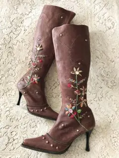 miumiuウエスタンブーツ ピンク/ブラウン レザー - メルカリ