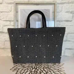 No.50 ヌビバッグ　トートバッグ　ダークグレー　パール付