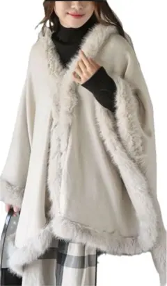 rps ポンチョ フェイクファーポンチョコート レディース