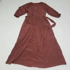 グリーンレーベルリラクシング　くすみオレンジ　ロングワンピース　ウェストリボン