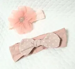 【新品】ピンク フラワー＆リボン ヘアバンドセット