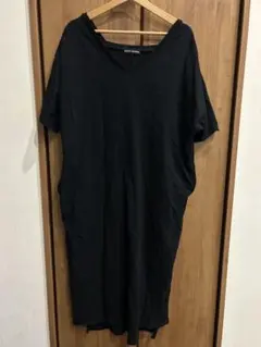 RODEO CROWNS Vネック 半袖 ロング丈 カットソー ブラック