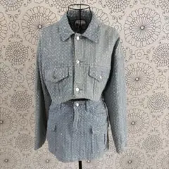 H&M ツイードセットアップ ライトブルー ビジュー付き