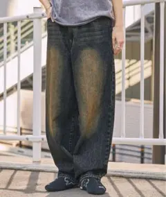 MONO-MART ヴィンテージライクオーバーダイワイドデニムパンツ